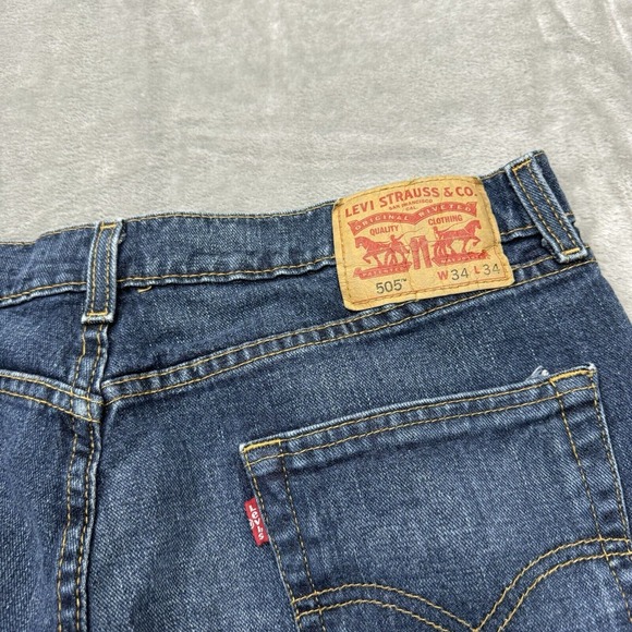 Levis Jeans Mens 34x34 Blue 505 Regular Fit Straight Leg Dark Wash Denim Work - Picture 6 of 9